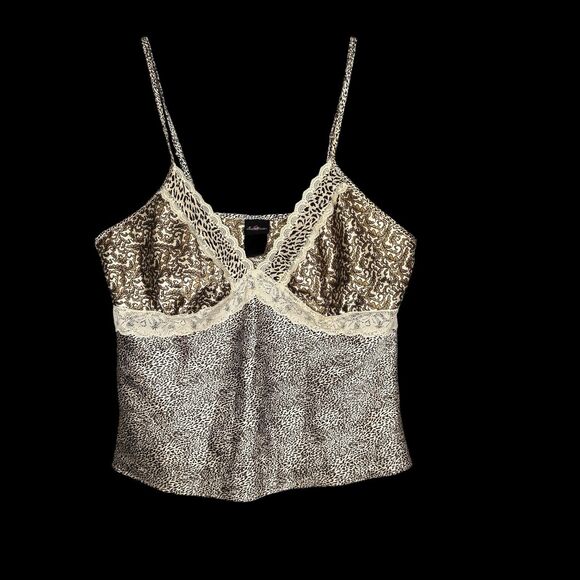 Vintage Cheetah Lace Trim Babydoll Tank Top Large Y2K Lingerie Cami Indie Sleaze - Picture 1 of 6